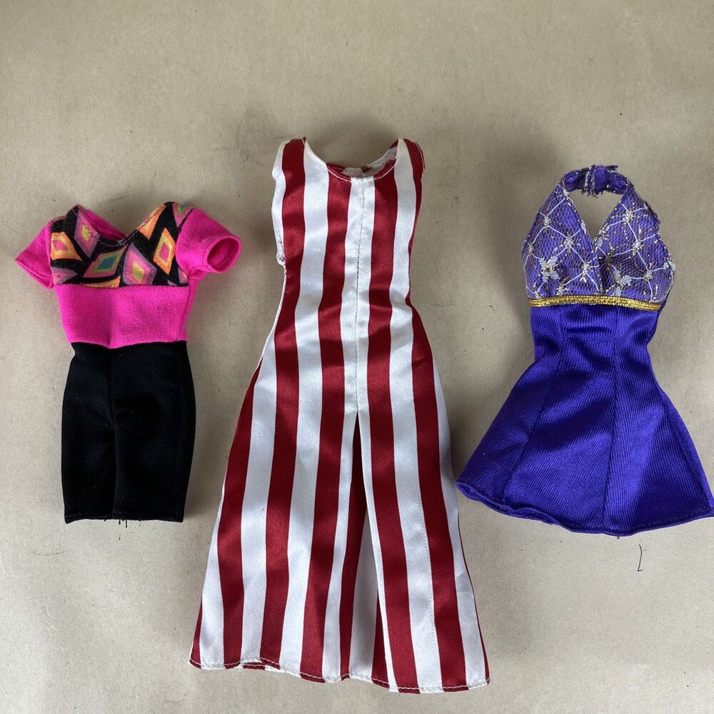 Lot Of 3 VTG 1990s Barbie Fashion Doll Outfit Dress Jumpsuit